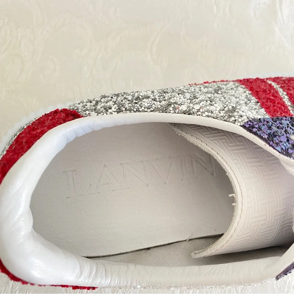 LANVIN GLEN LOW TOP SNEAKERS - SILVER/RED
